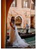 Cap Sleeves Ivory Satin Tulle Tiered Princess Wedding Dress